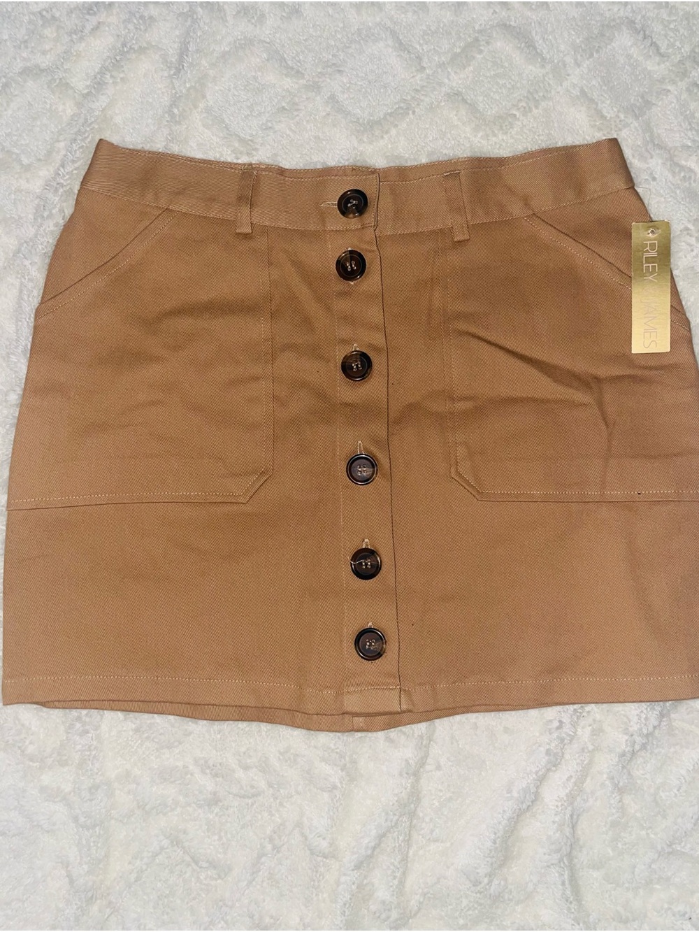 Tan Button-Front Mini Skirt